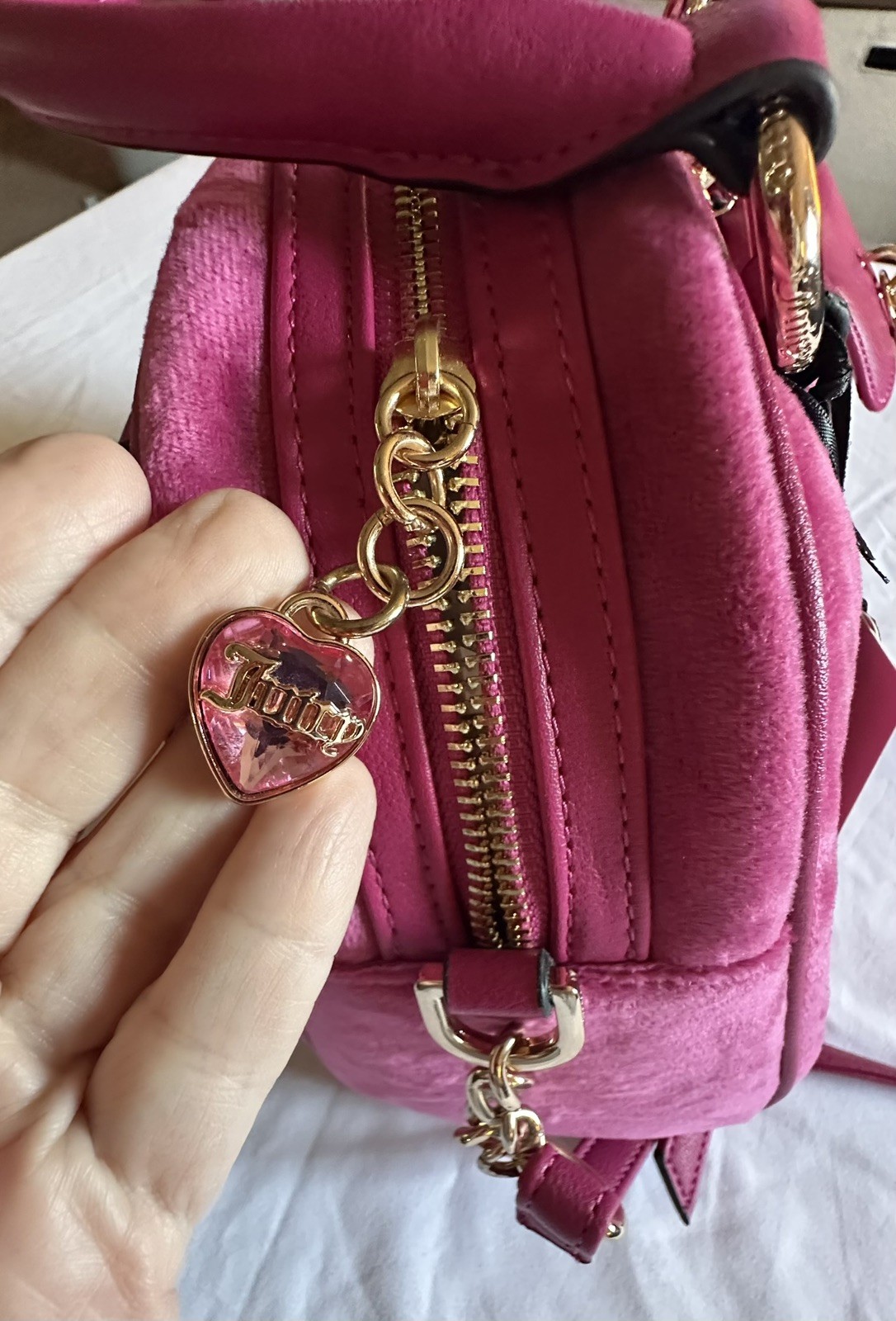 JUICY COUTURE QUEEN COUTURE SATCHEL BAG W/ MINI COIN BAG CHARMS RASPBERRY TART