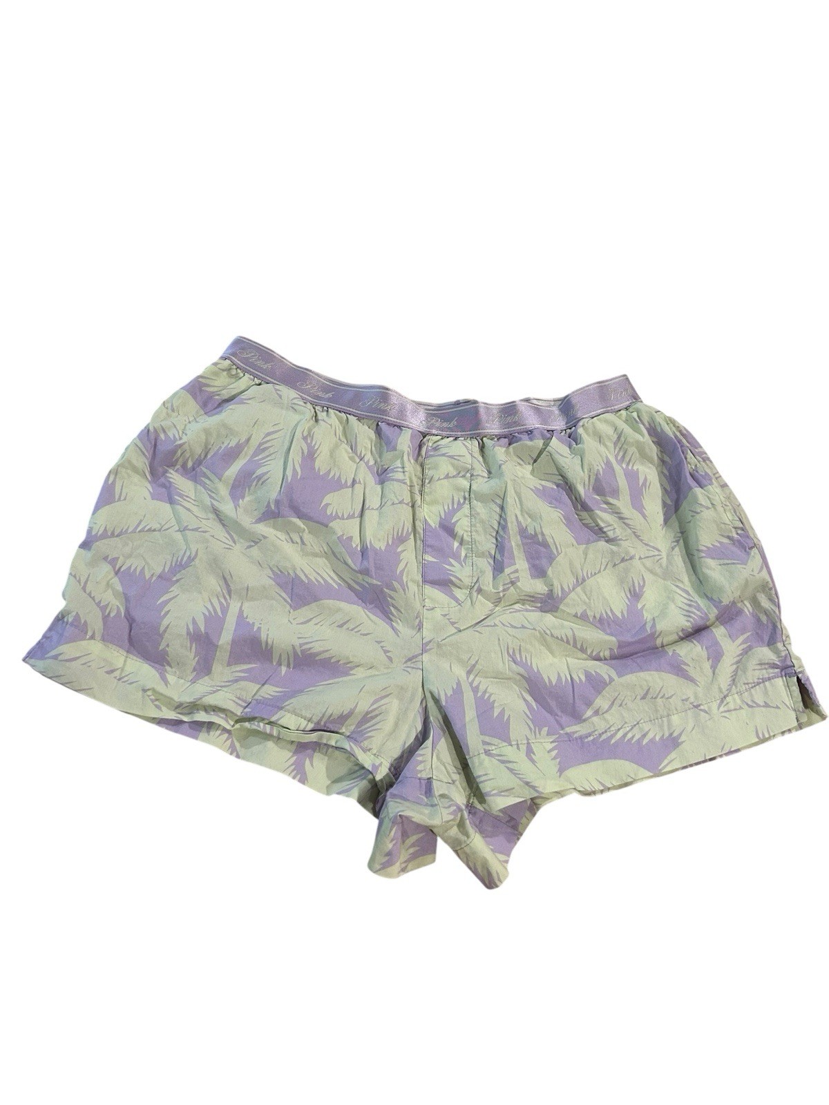 PINK Victoria’s Secret Pajama Shorts Palm Trees Purple Green Sleep Shorts Large