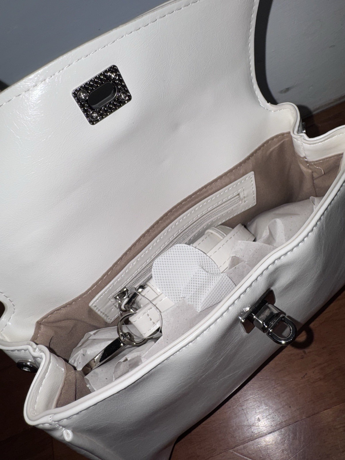 Madden NYC White Medium Satchel Top Handle Bag, Zip/Turn Lock, Charm