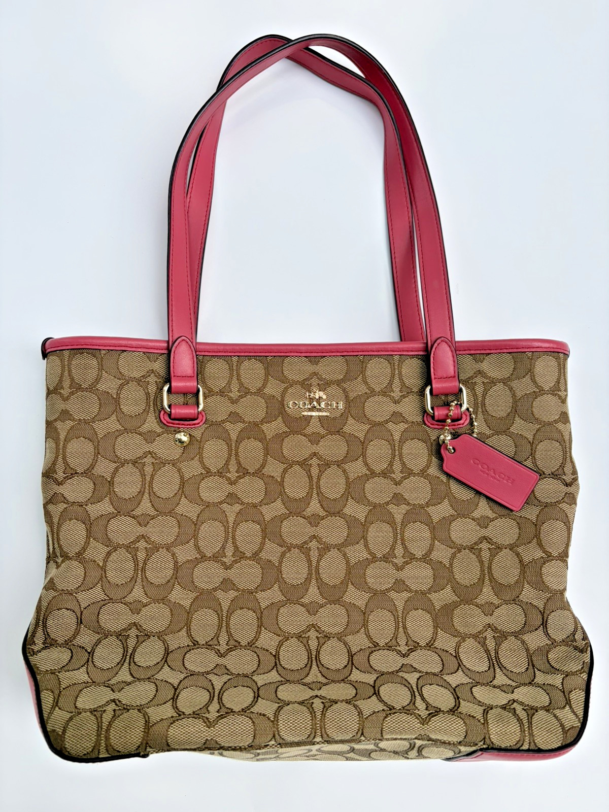 COACH Signature Tote Bag – Beige/Pink – Canvas/Leather F58282