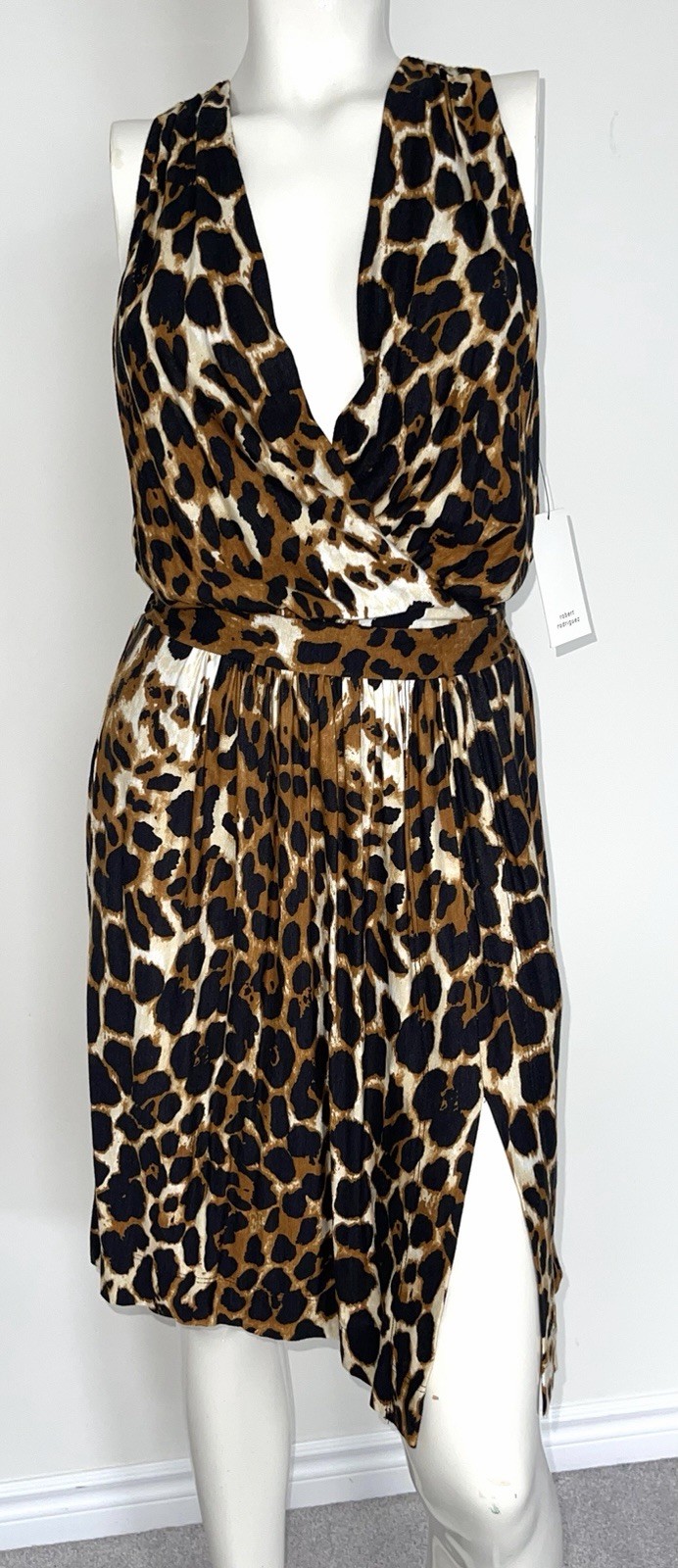 Robert Rodriguez Leopard Deep V Mini Dress Small New