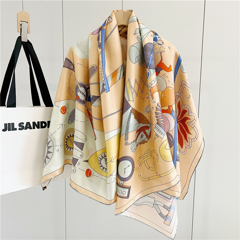 Teatime Print Pure Twill Silk Wrap Scarf Bandana Large Square Shawl Kerchief 53″