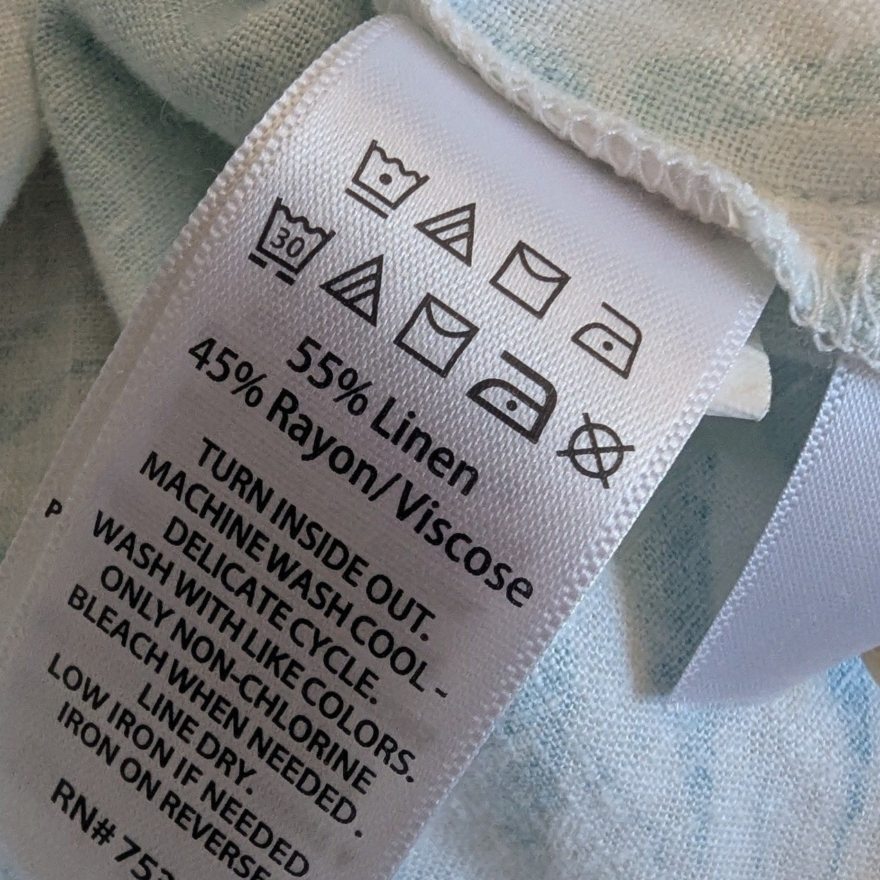Martha Stewart Light Blue White Palm Print Linen Blend Tunic Top 1X Resortwear