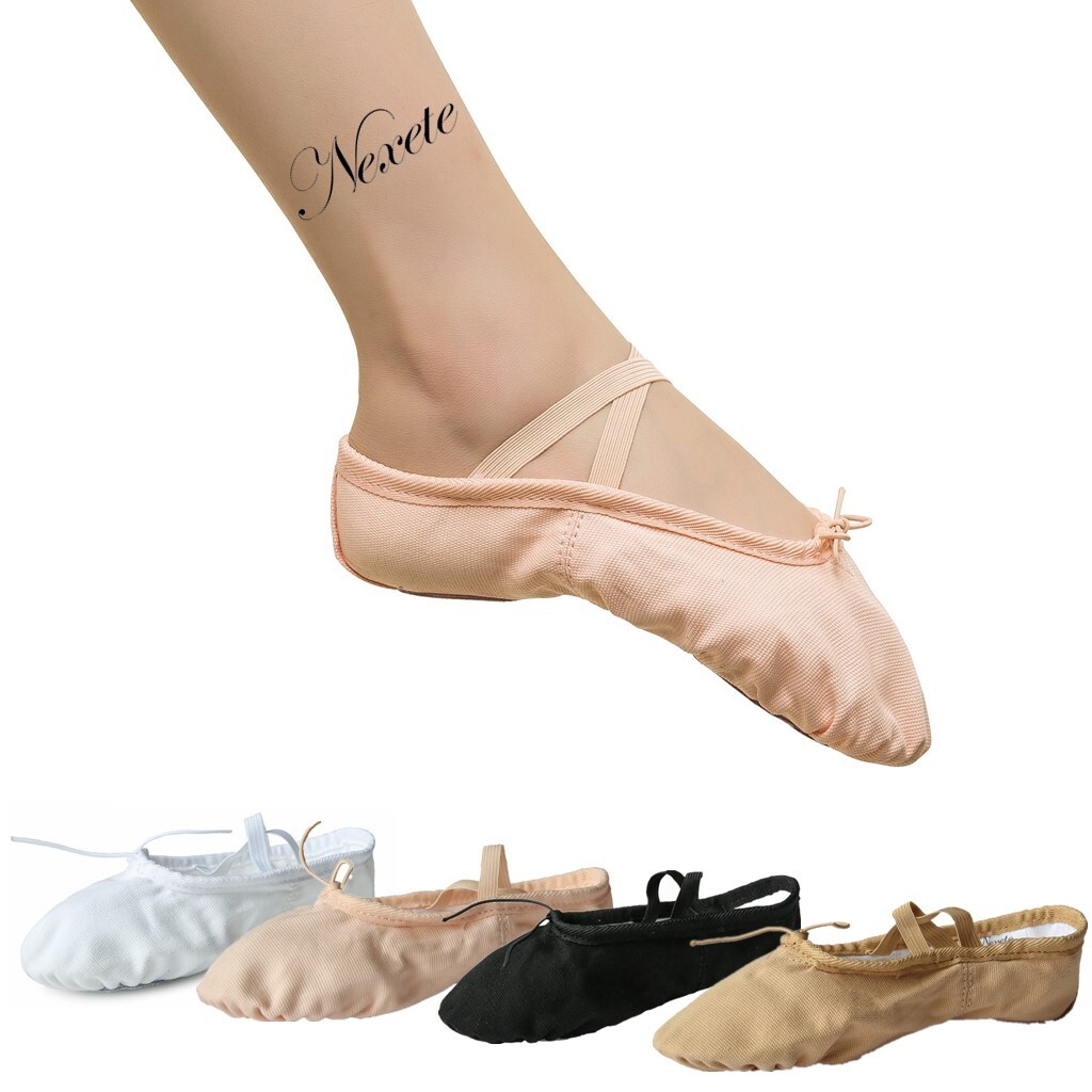 Women Canvas Ballet Dance Shoes Yoga Gymnastics Leather Split-Sole Slipper Flate