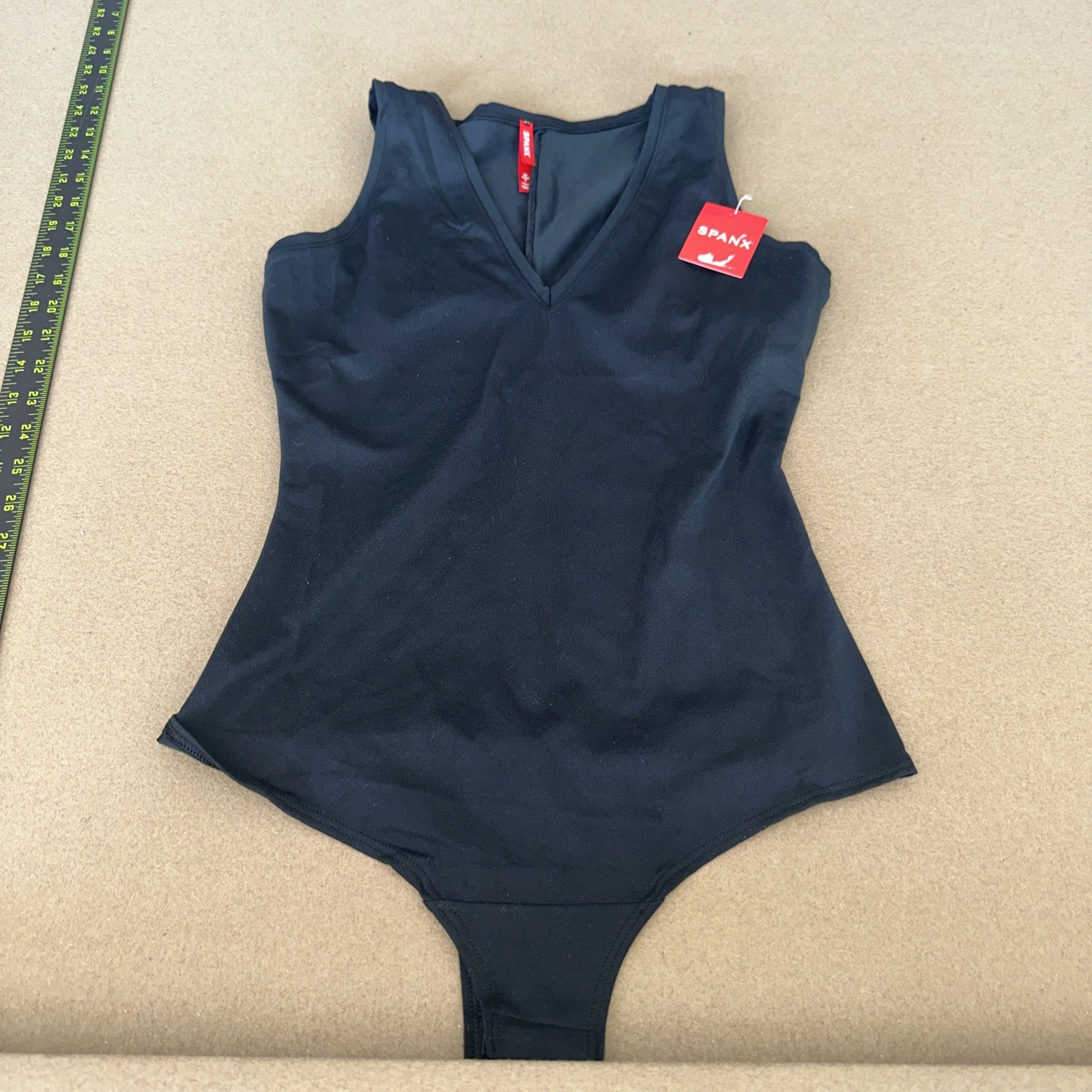 SPANX V Neck Tank Bodysuit Stretch Small Classic Black