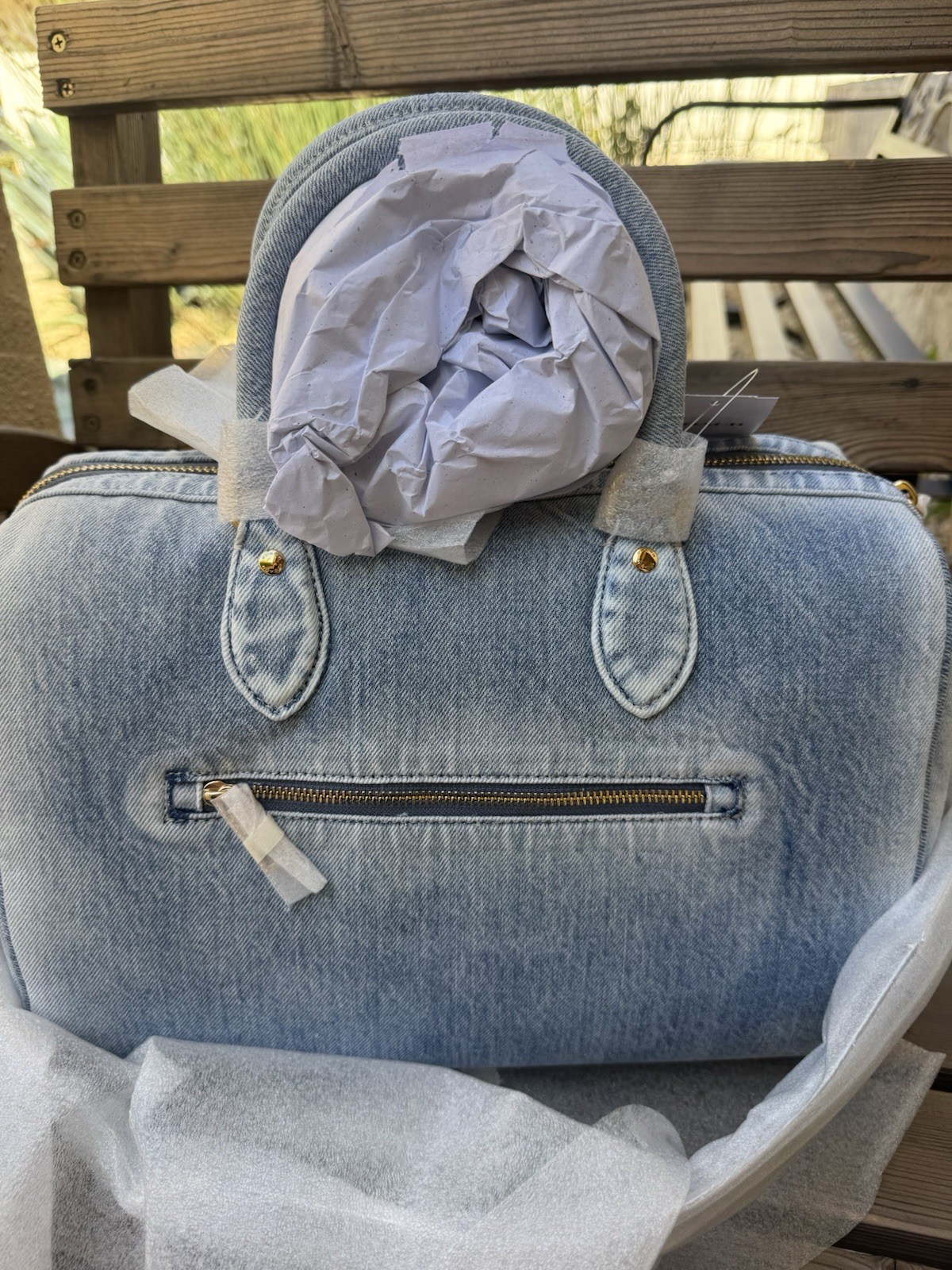 Coach CDY75 Rowan Large Satchel Bag In Loved Denim With Charms Light Indigo NWT