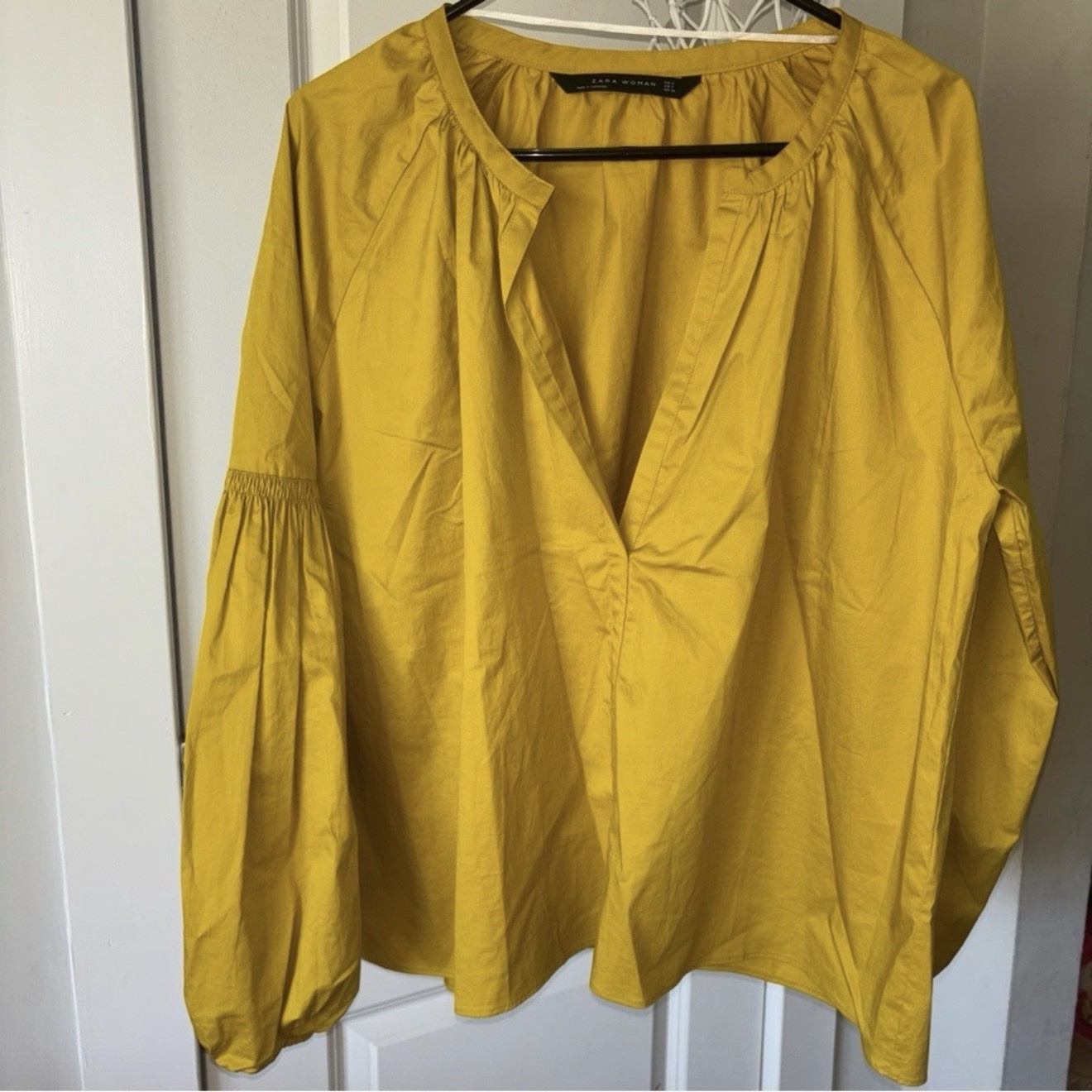 Zara Woman Blouse 97% Cotton / 3% Elastane Yellow Mustard Size S
