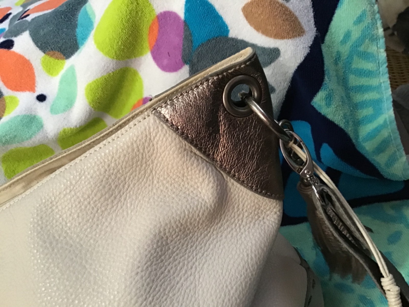 The Sak Gray, Bone & Metallic Leather Shoulder Bag or Crossbody – 14W x 11H x 4D