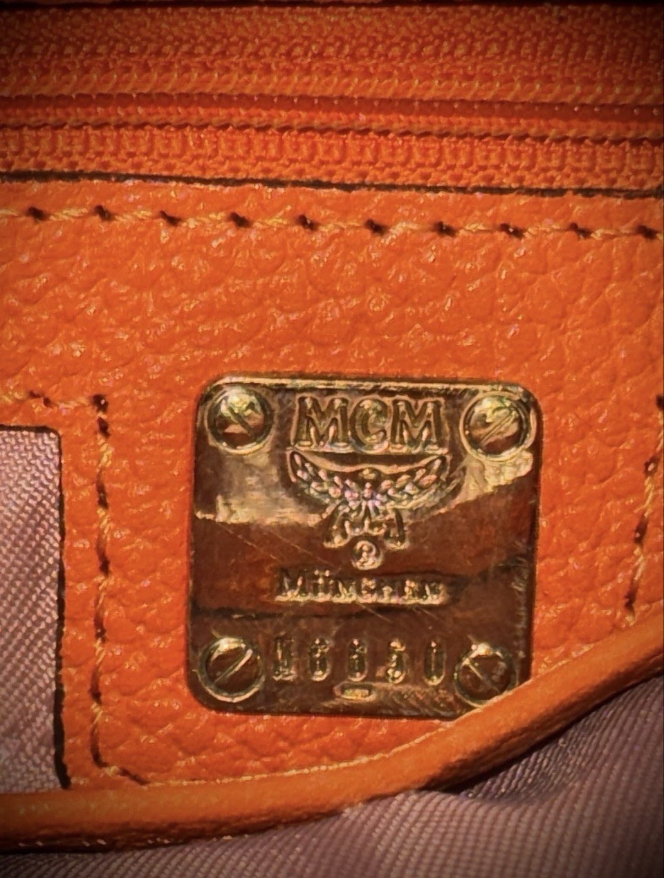 MCM Shoulder Bag Medium Orange Leather 2 Way