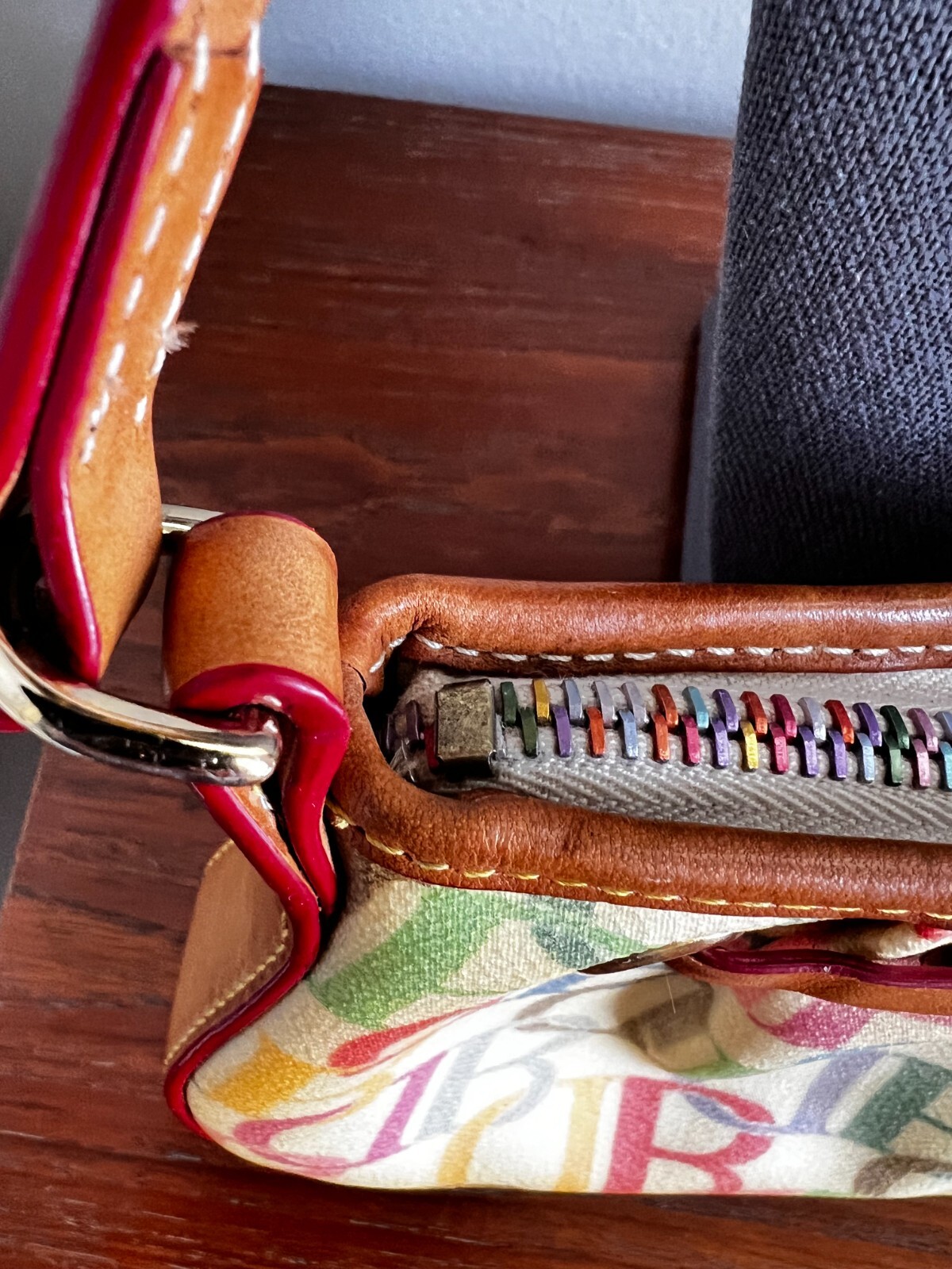 VTG Dooney & Bourke Purse SIGNATURE Rainbow Zipper Small 8.75 x 4.75