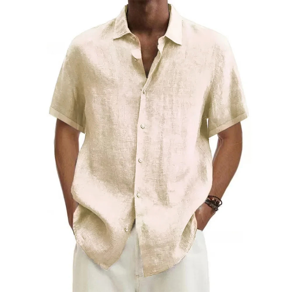 Men’s Cotton Linen Shirt Short Sleeve Casual Beach Summer Button Down Top