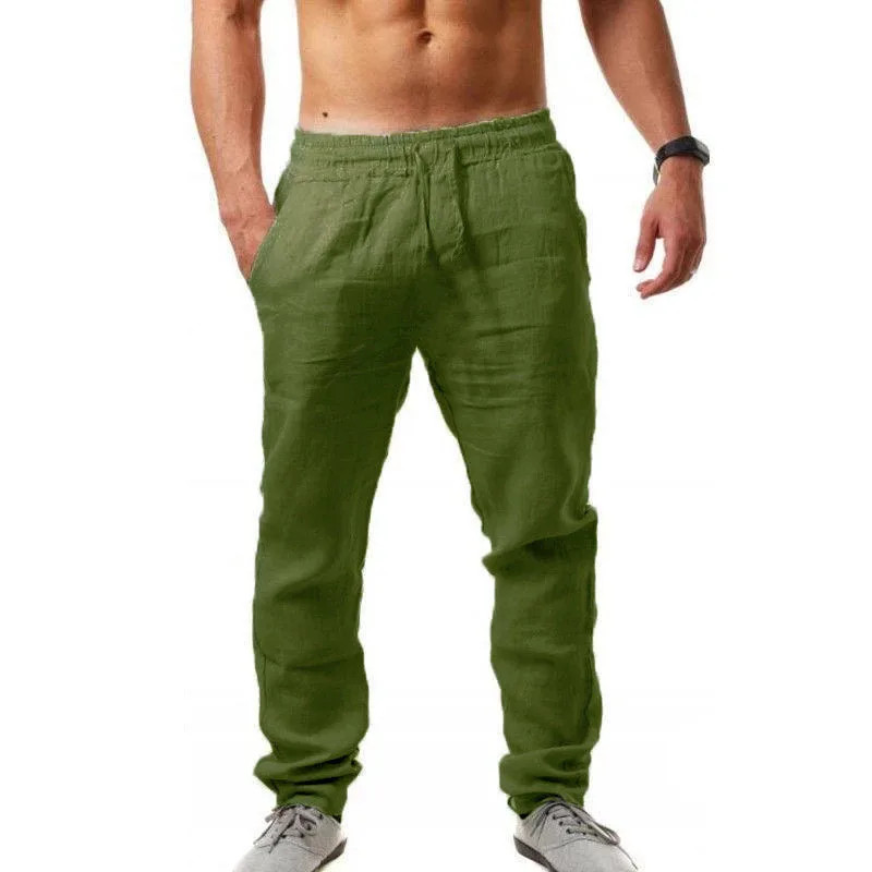 Spring/Summer New 9 Colors Men’s Solid Color Cotton Linen Pants Autumn