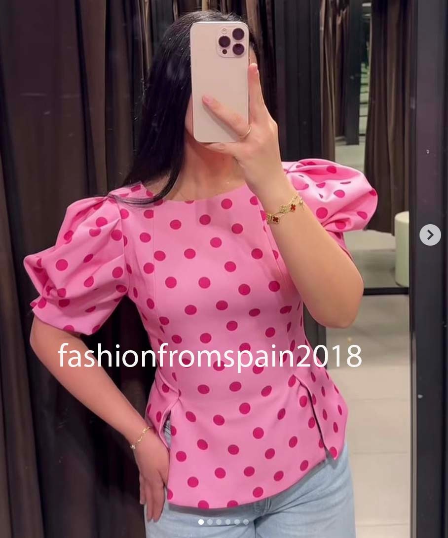 ZARA NEW WOMAN POLKA DOT PUFF SLEEVE TOP PINKS XS-XL 3897/091/116