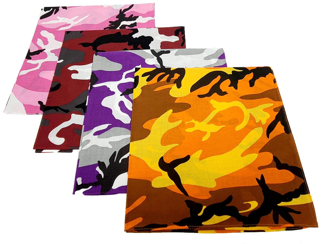 Camouflage Bandanas Cotton Head Face Cover Headwraps Bandanna 22″ x 22″, 4 Pack