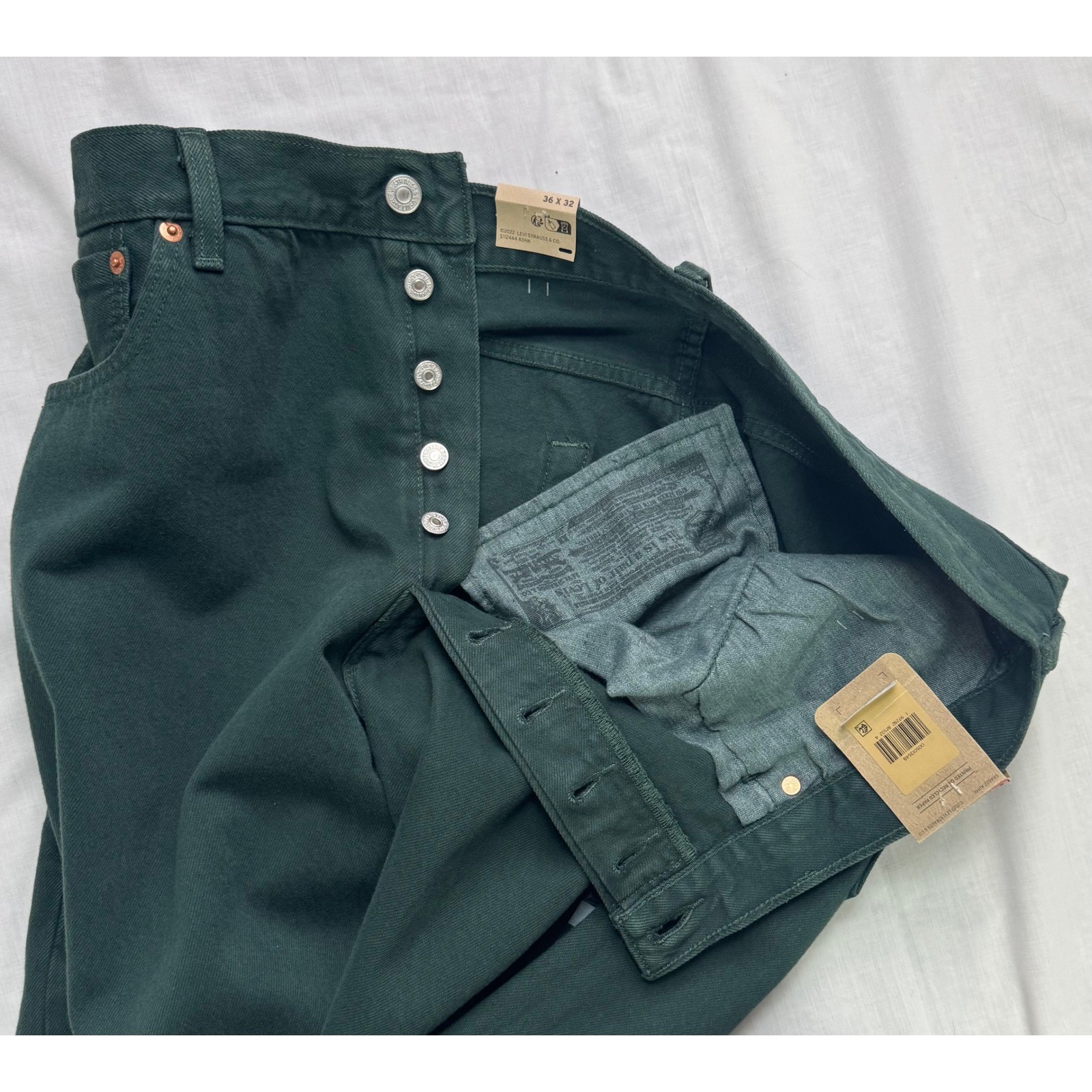 Levis 501 Original Mens Straight Leg Jeans Green denim button fly 36×32