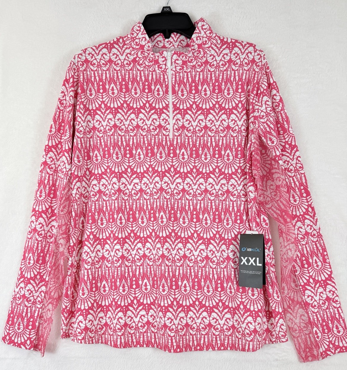 IBKUL Womens Long Sleeve Top XXL 1/4 Zip Mock Neck Pink Barbara 2X Golf