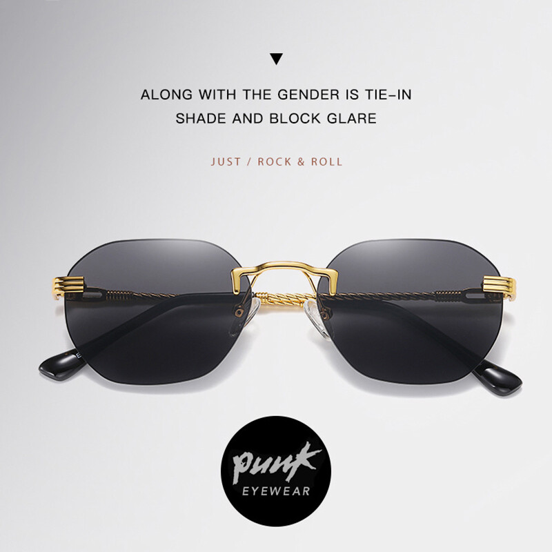 Rectangle Rimless Sunglasses Women 80s Retro Square Vintage Trendy Small Glasses