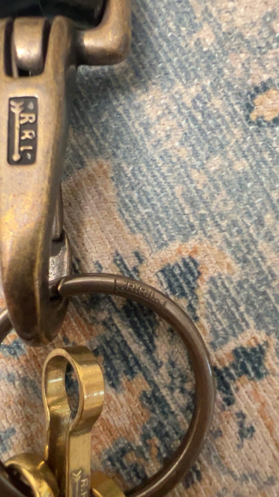 RRL Double RL Vintage Style Black Leather Key Lanyard with Brass Hooks