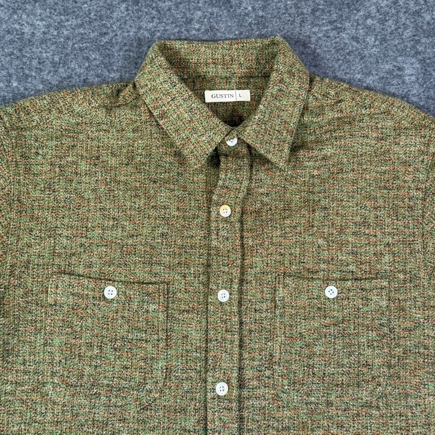 Gustin #1295 Electric Homespun Shirt – Moss Green Basketweave Cotton USA NWOT