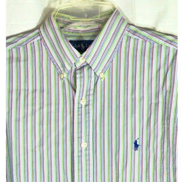 Ralph Lauren Men’s Multi-Stripe Button-Down Shirt 16.5 -34/35 Green/Purple/White