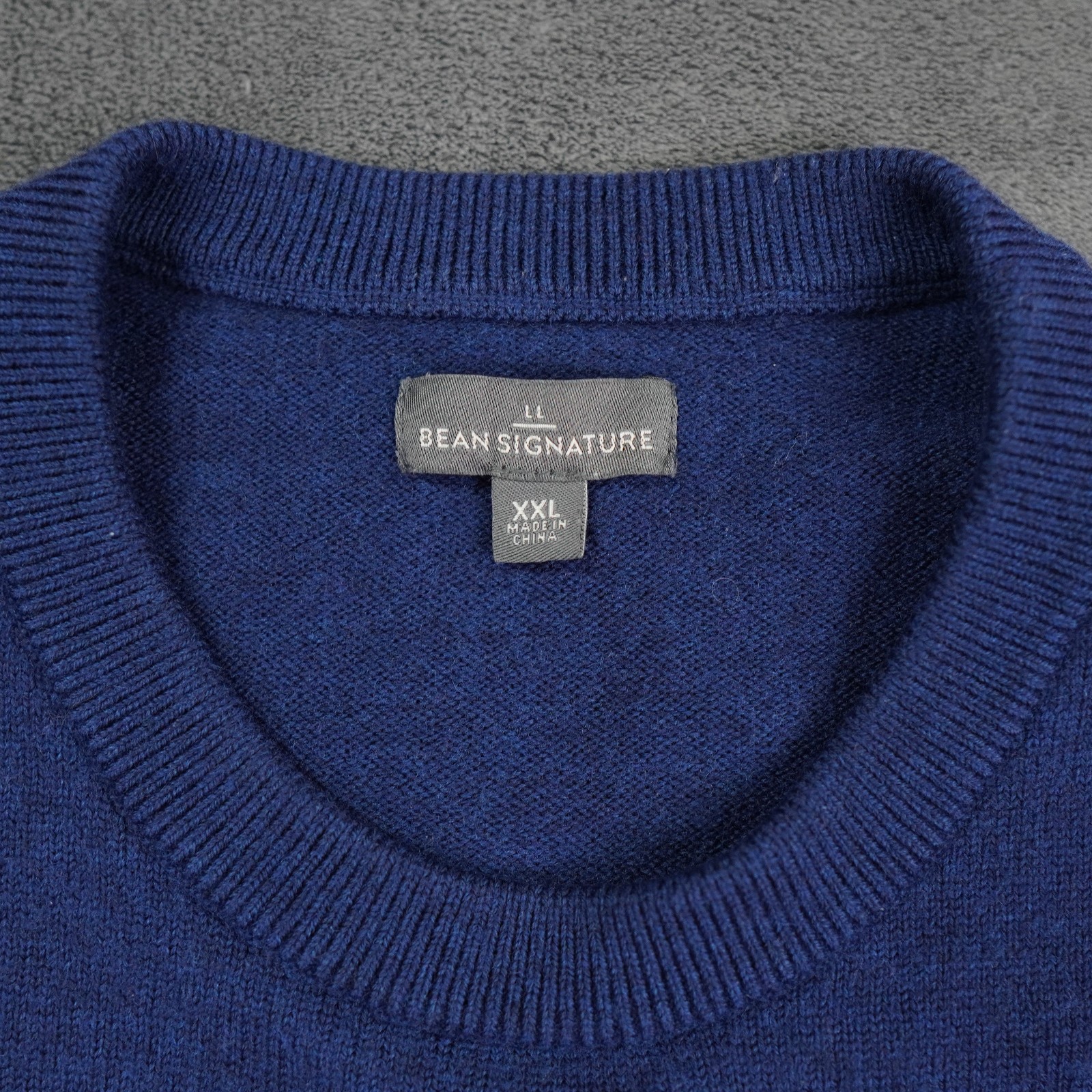 VTG LL Bean Signature Merino Wool Mens Sweater XXL Blue Crewneck Knit Pullover