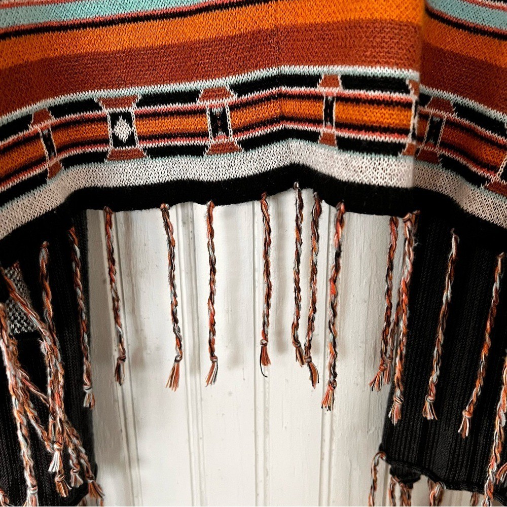 Billabong Southwestern Open Front Patterned Cardigan Fringed Hem Boho Azteck M
