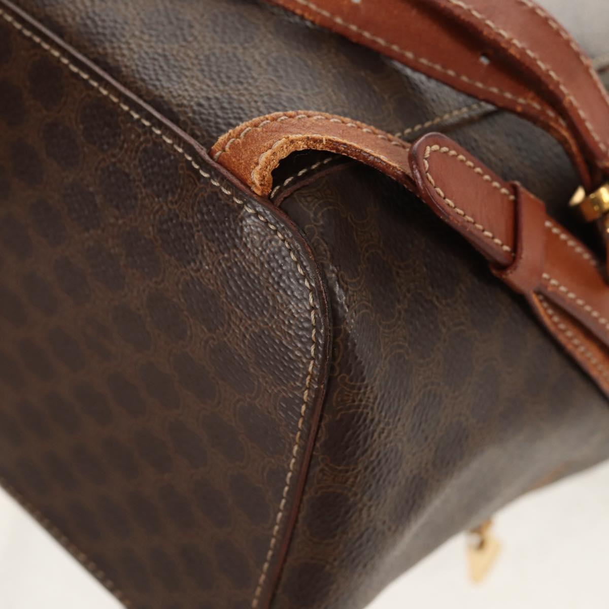 CELINE Macadam Canvas Backpack PVC Leather Brown Gold Auth 156449