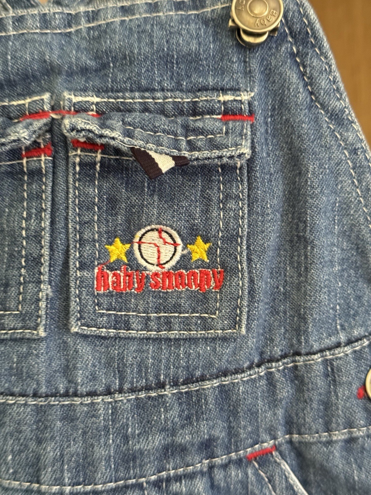 Vtg 90s Y2K Baby Snoopy Baseball Denim Shortalls Overalls 6-9M Woodstock Mint