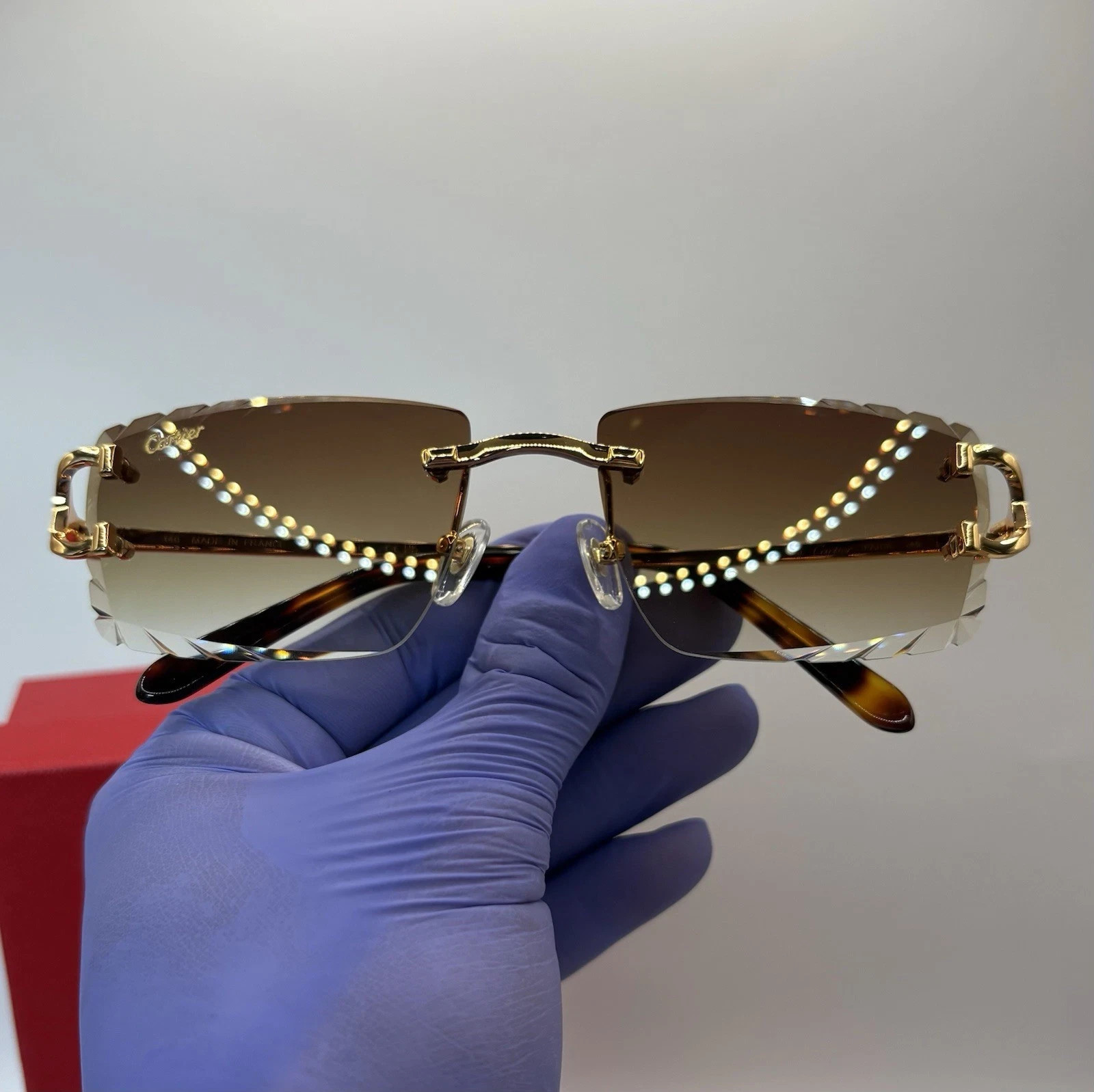 Cartier Big C Diamond Cut Frameless BROWN By a Lens Gold Frame