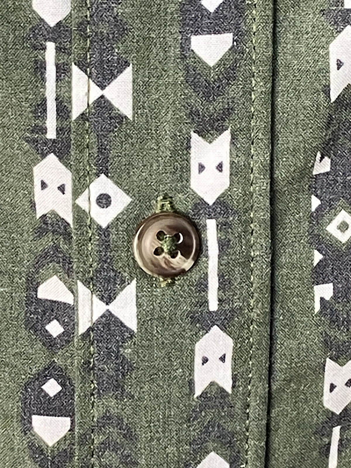 THE NORTH FACE Mens Green Aztec Print SS Cotton Poly Button Up Blend Shirt SZ XL