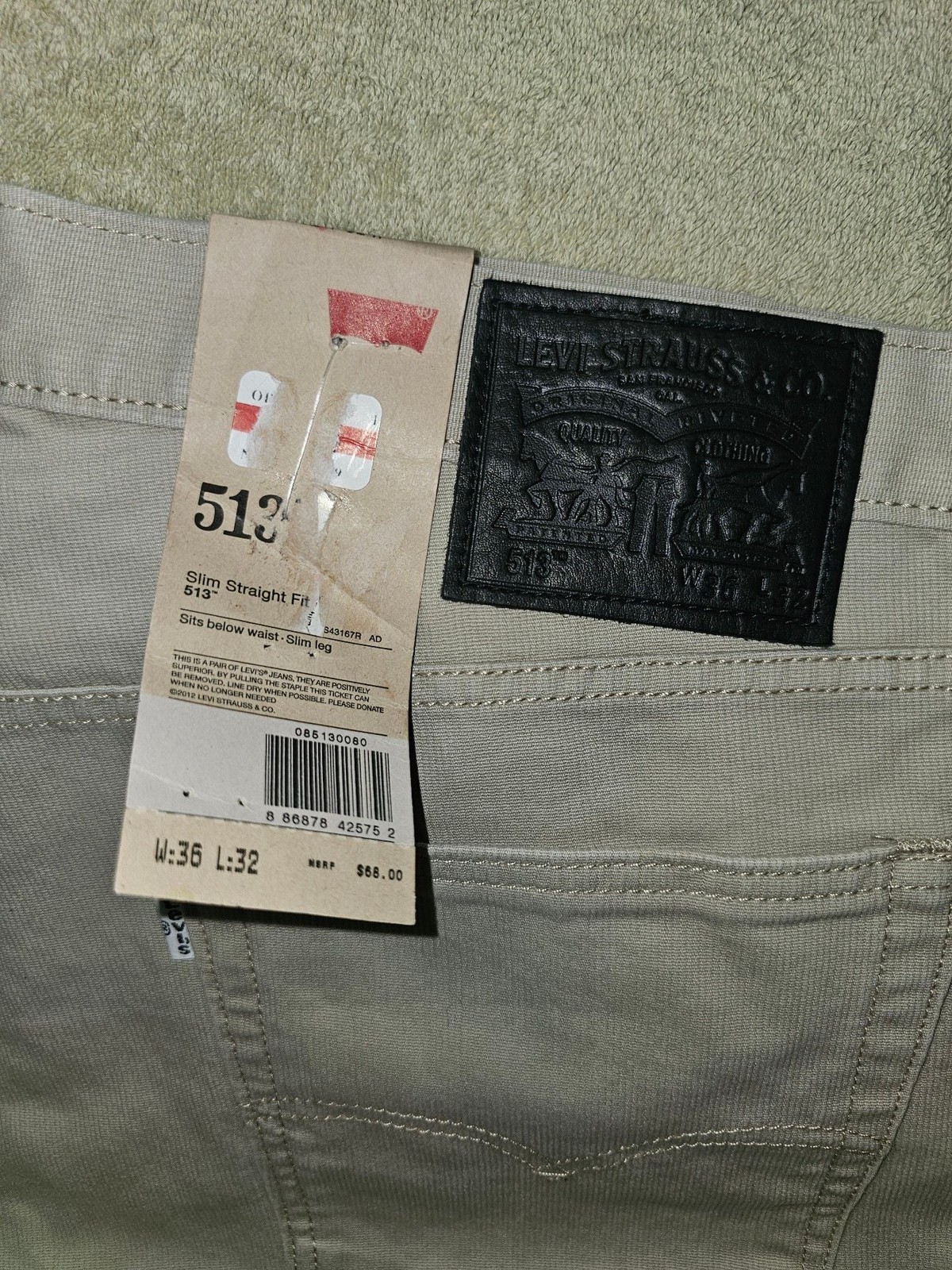Levi’s 513 Slim Straight Fit Jeans Men’s 36×32 Khaki