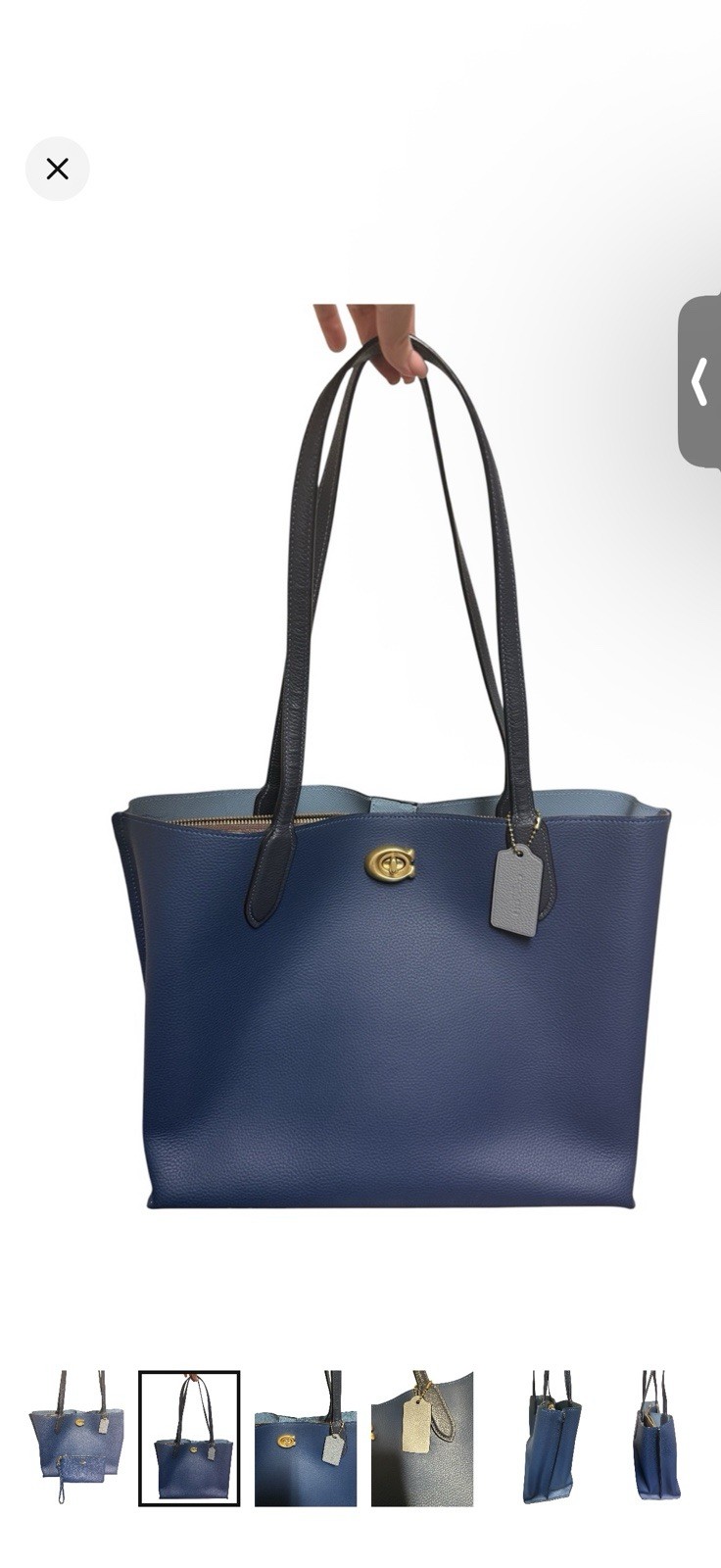 Coach Willow Blue Pebbled Tote Turnlock & Zip Gold Hardware w/ Wristlet