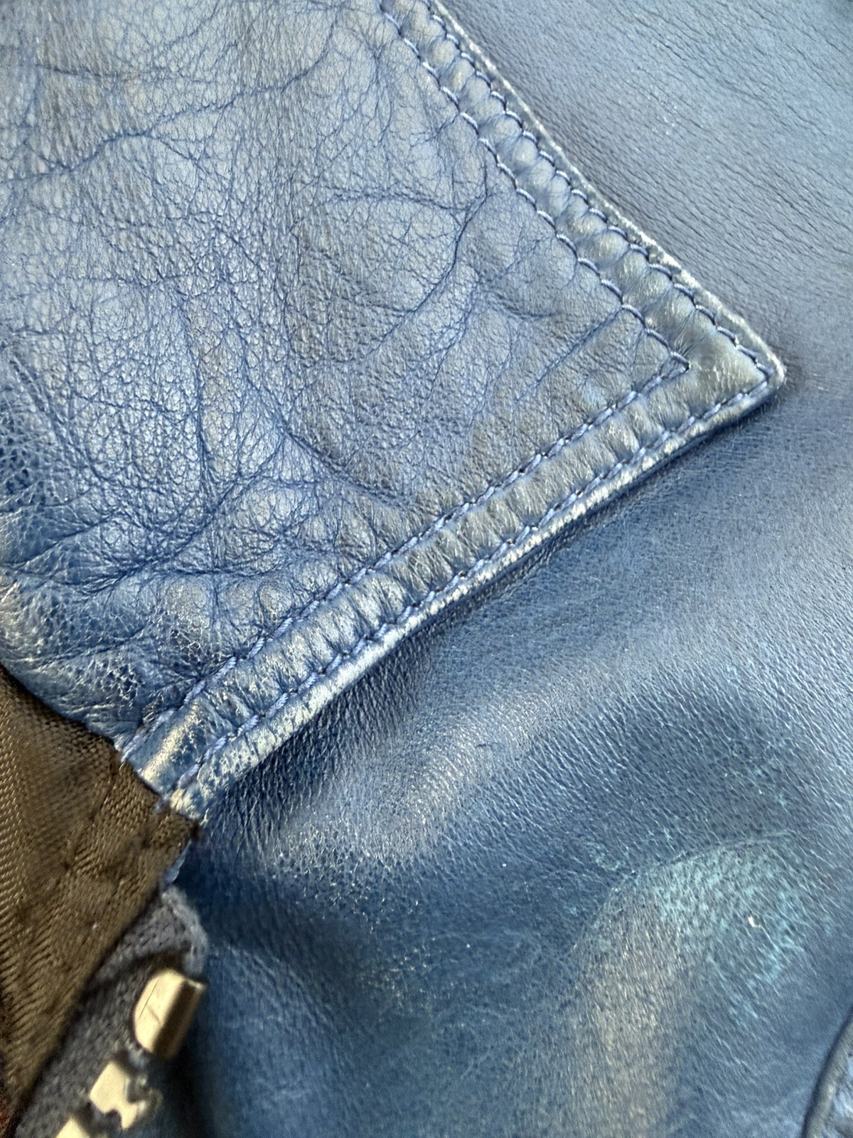 Blue Leather Jacket Strellson Racer Jacket XL Swiss Designer Lined Zip Up