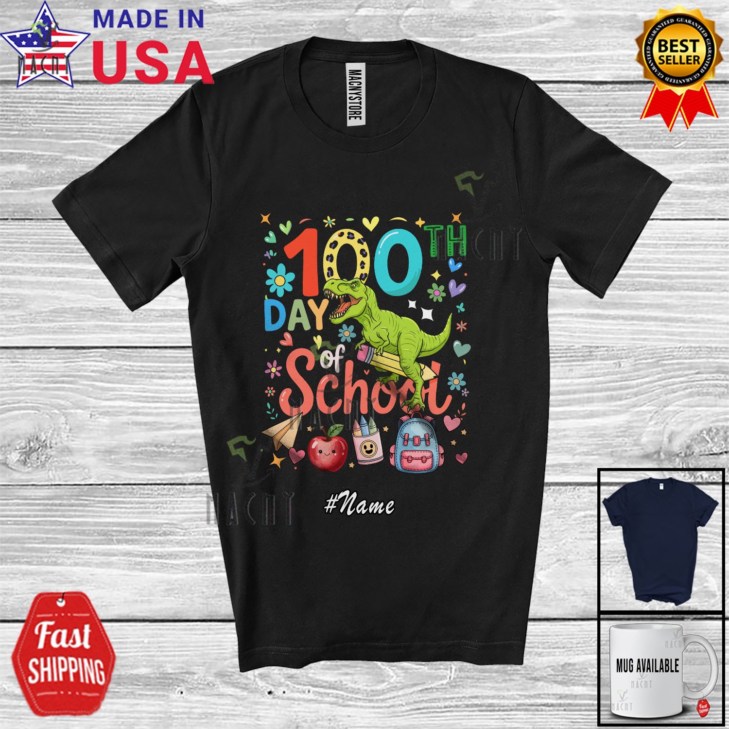 Custom Name 100th Day Of School; Adorable Rex Pencil; Teacher Students Shirt