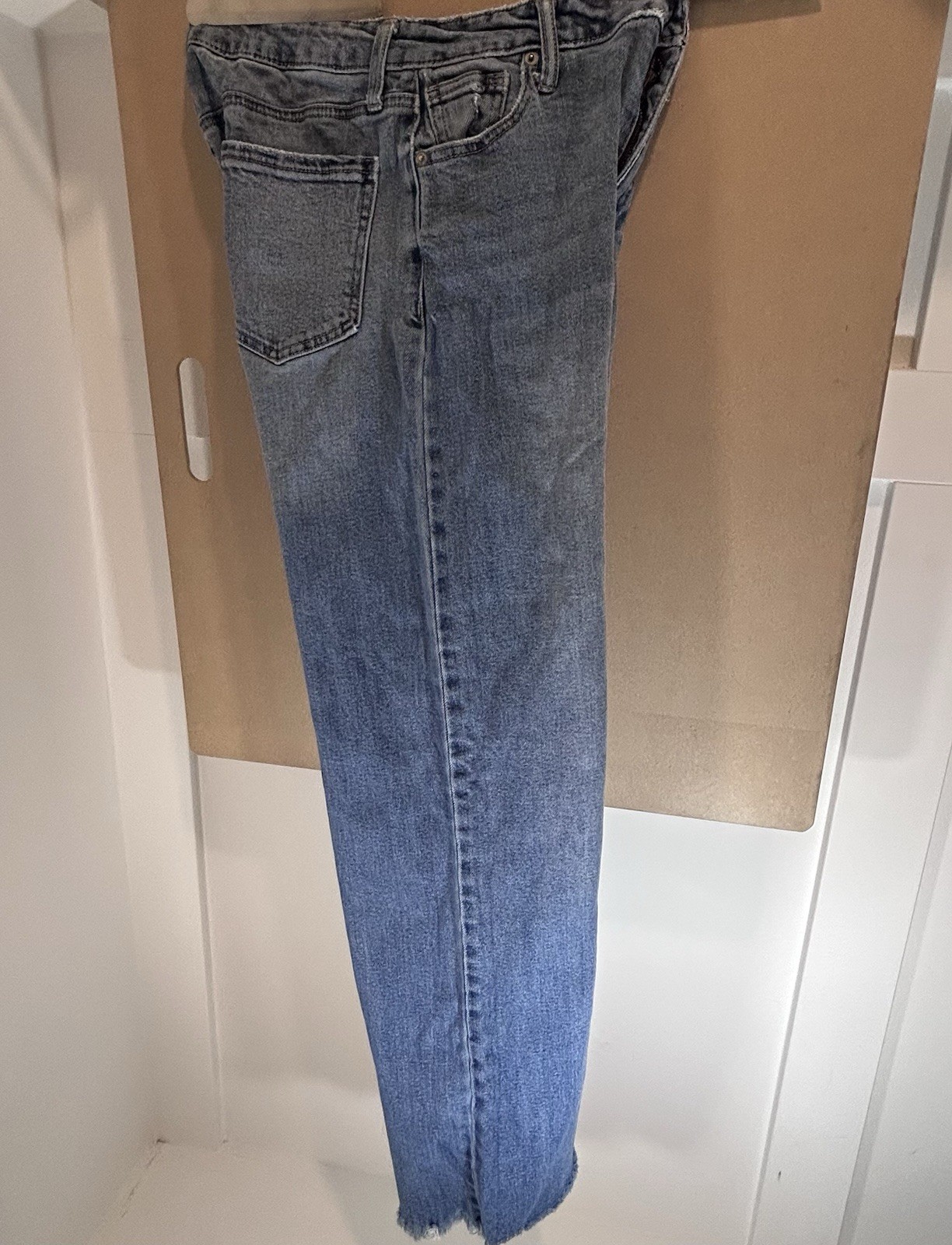 BCBGeneration Womens High Rise Wide Leg Jeans Light Wash Raw Hem Size 7/28