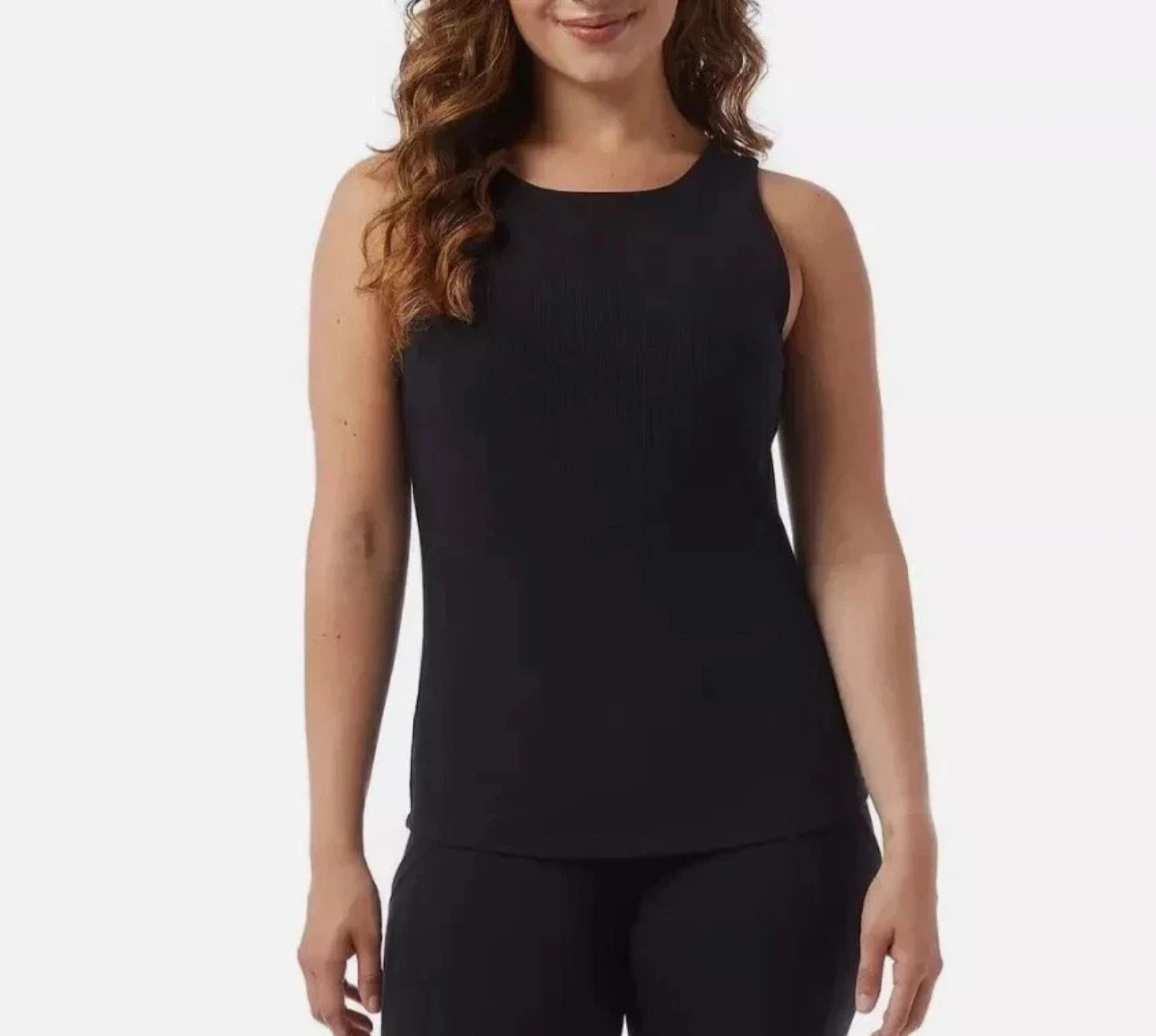 32 Degrees Cool Women’s Soft Ribbed Fabric with Built-In-Bra Top, Black, Size M