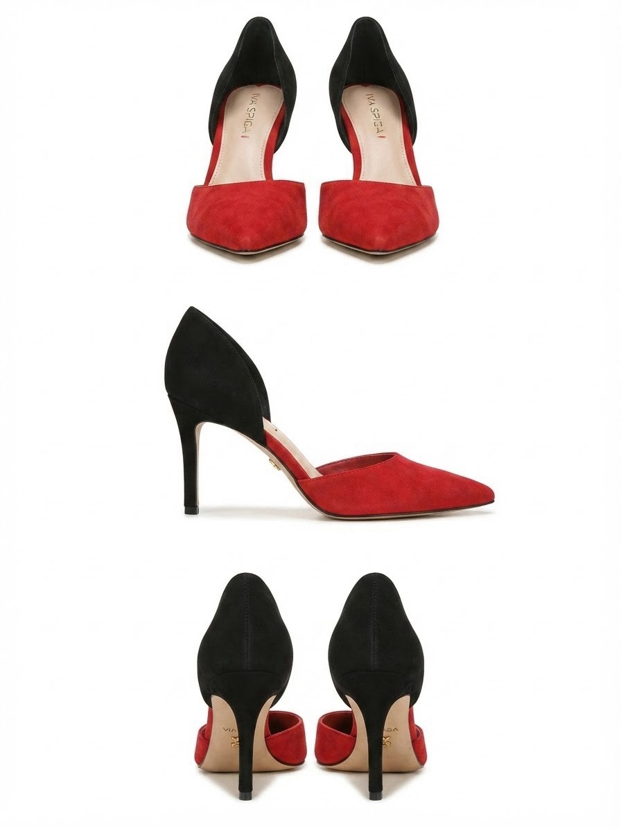Via Spiga Red Suede Black Heel D’Orsay Pumps Size US 7M/ EU 37
