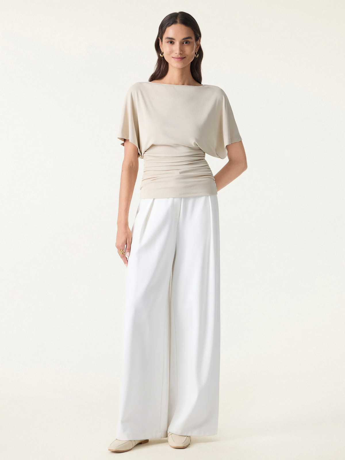 OGL Effortless Boatneck Batwing Sleeve Side Ruched Top