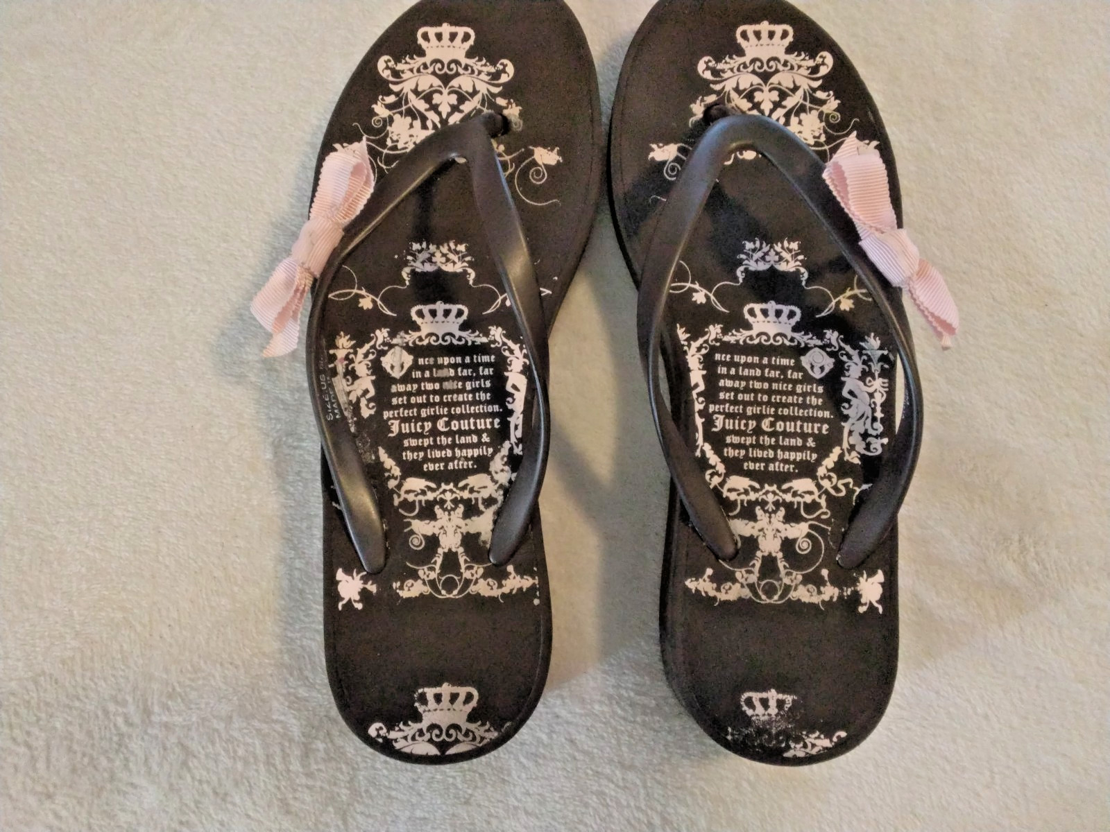 Juicy Couture Women’s Brown Pink Platform Flip Flop Fairy Sandals Bow charm Sz 8