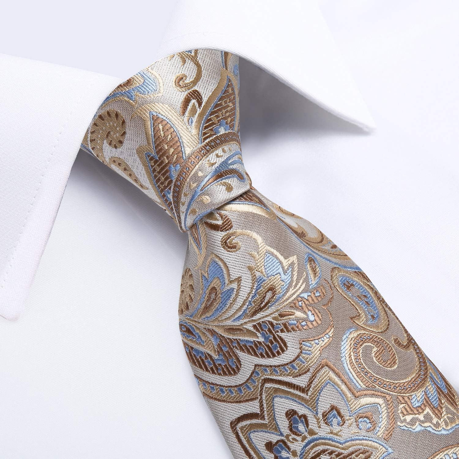 DiBanGu Mens Tie Set Silk Solid Paisley Necktie and Pocket Square Cufflinks C…