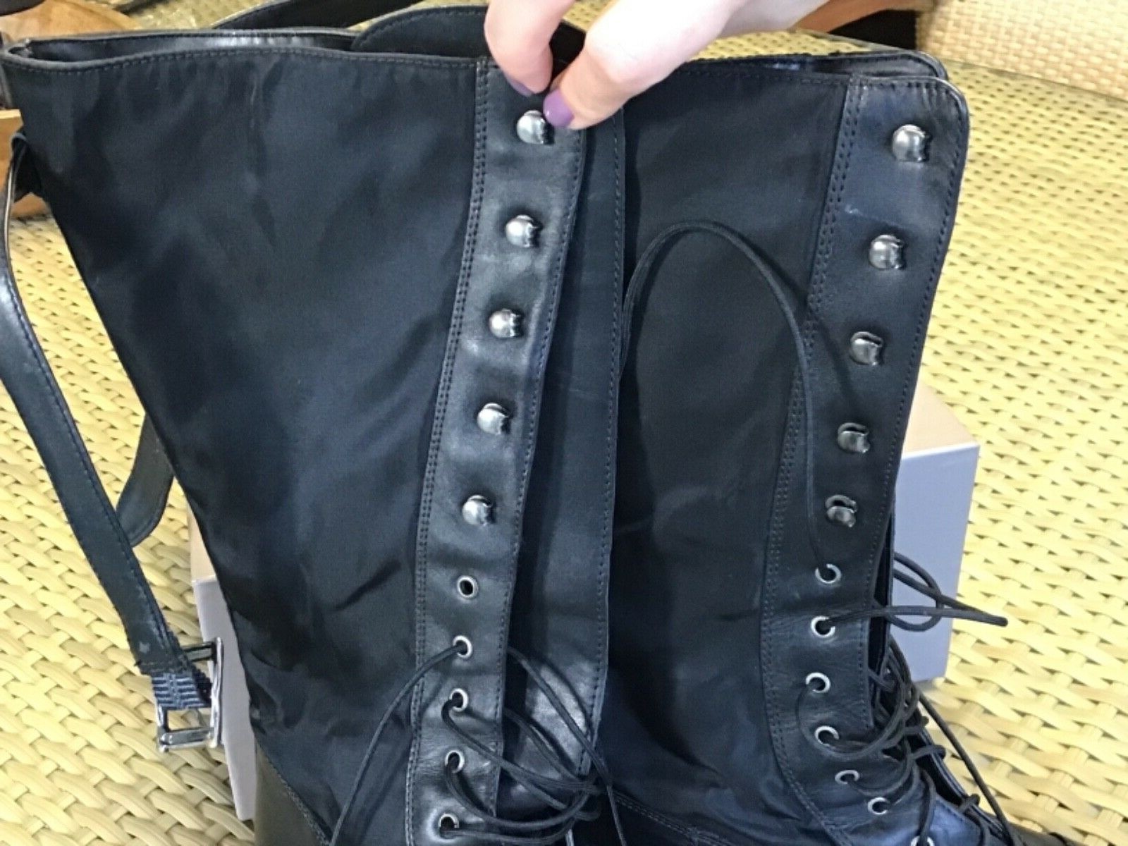 Ann Taylor Boots Black Leather and Nylon Upper Rubber Sole Man Made Lining Sz.7