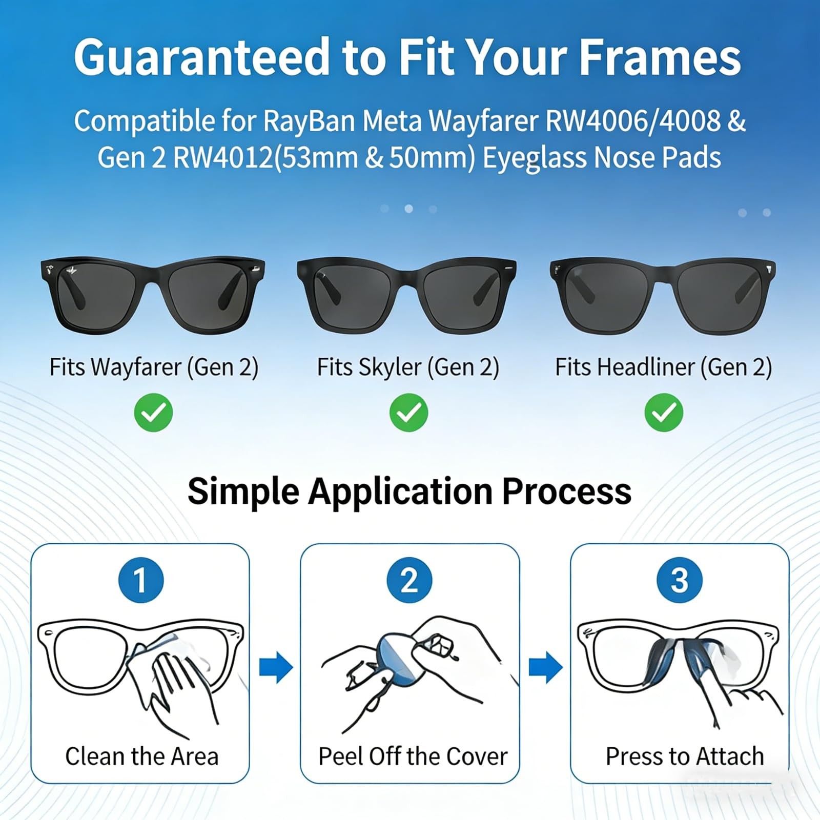 Compatible with Ray-Ban 20 pieces of 1mm wide nose pads, Black/20pairs