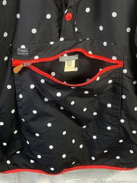 Simply Southern Women Reversible Sharpa Black White Polka-Dot 1/3 Zip Pockets XL