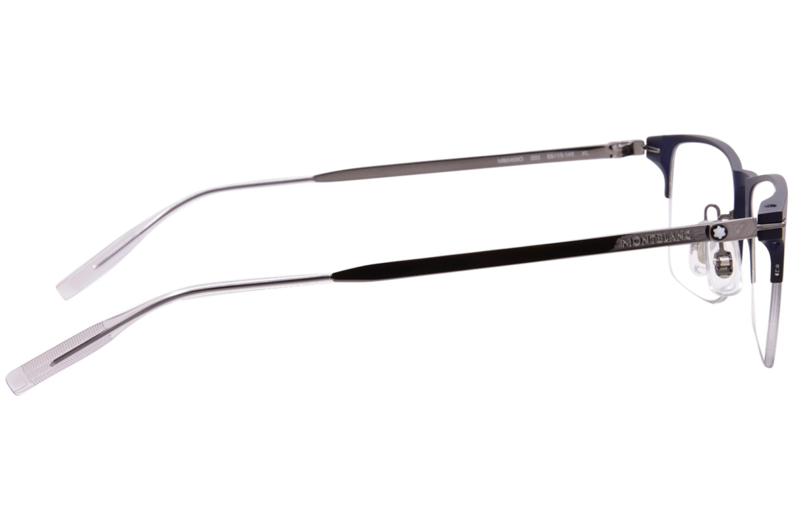 Mont Blanc MB0468O 003 Eyeglasses Frame Men’s Blue Ruthenium Semi Rim 55mm