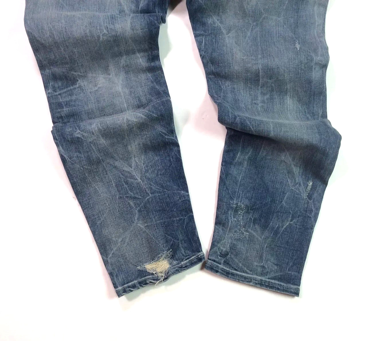 True Religion Zip Pockets Distressed Ripped Shredded Stitch Work Taper Jeans Men