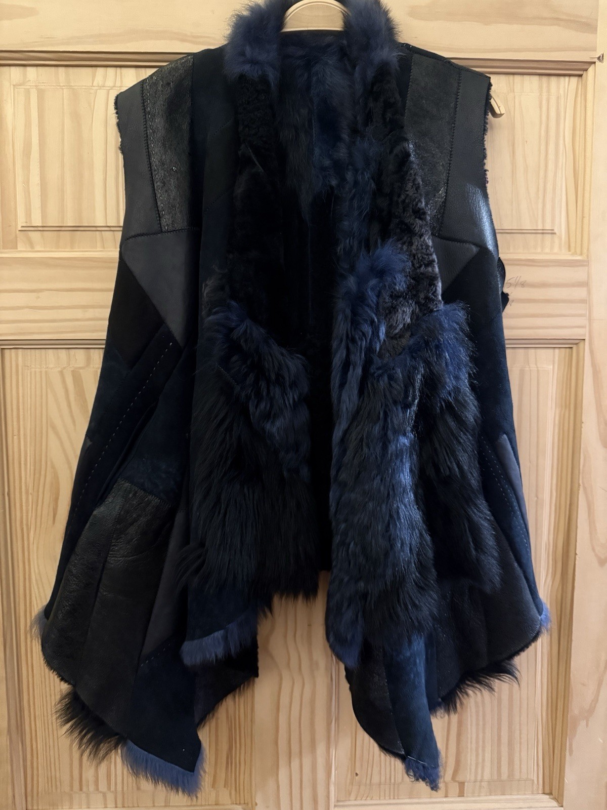 Donna Karan Dyed Blue Lambskin Fur Vest