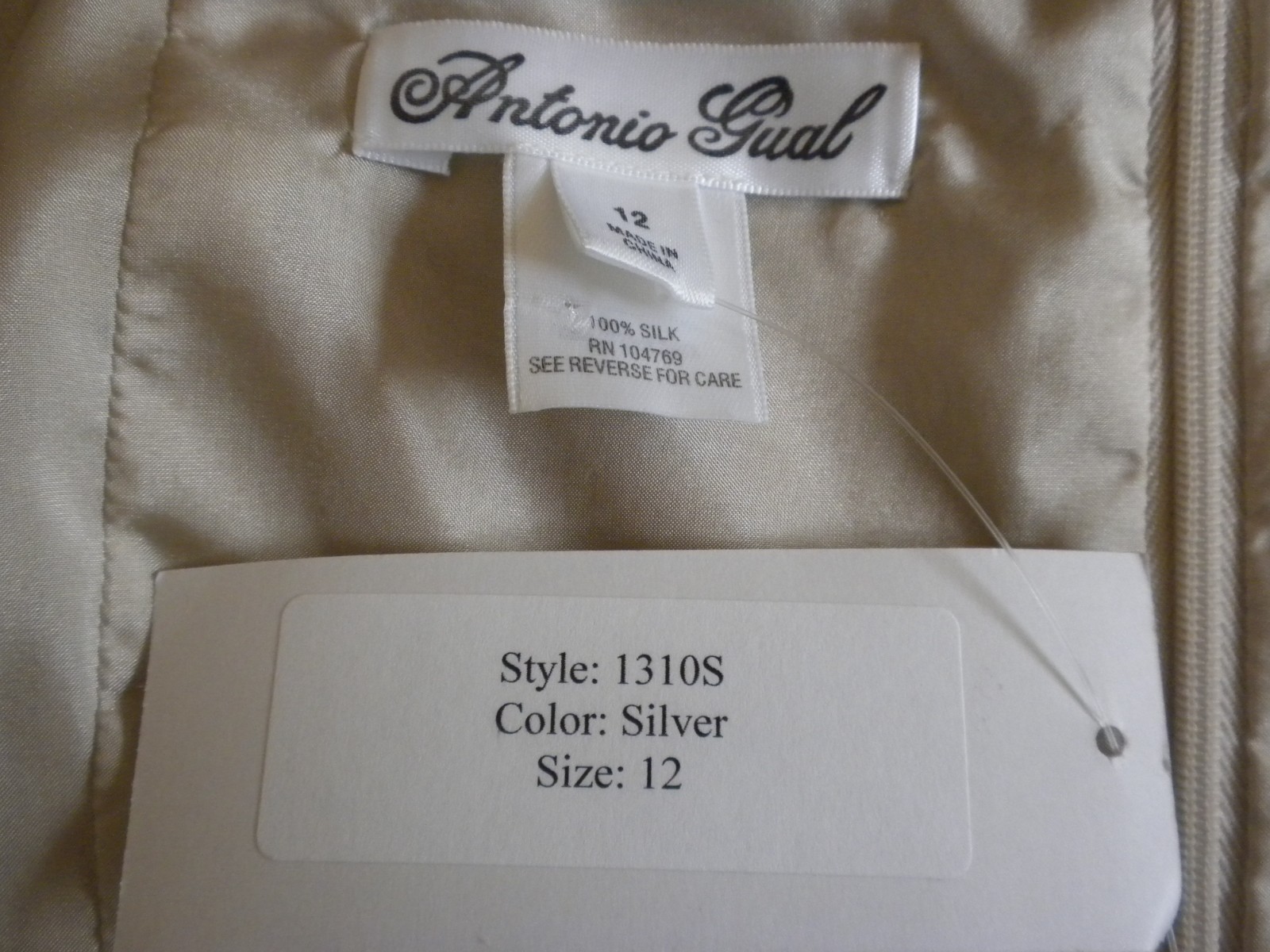 ANTONIO GUAL NWT Champagne Silk Dress Sleeveless Fully lined Size 12 Back Slit B