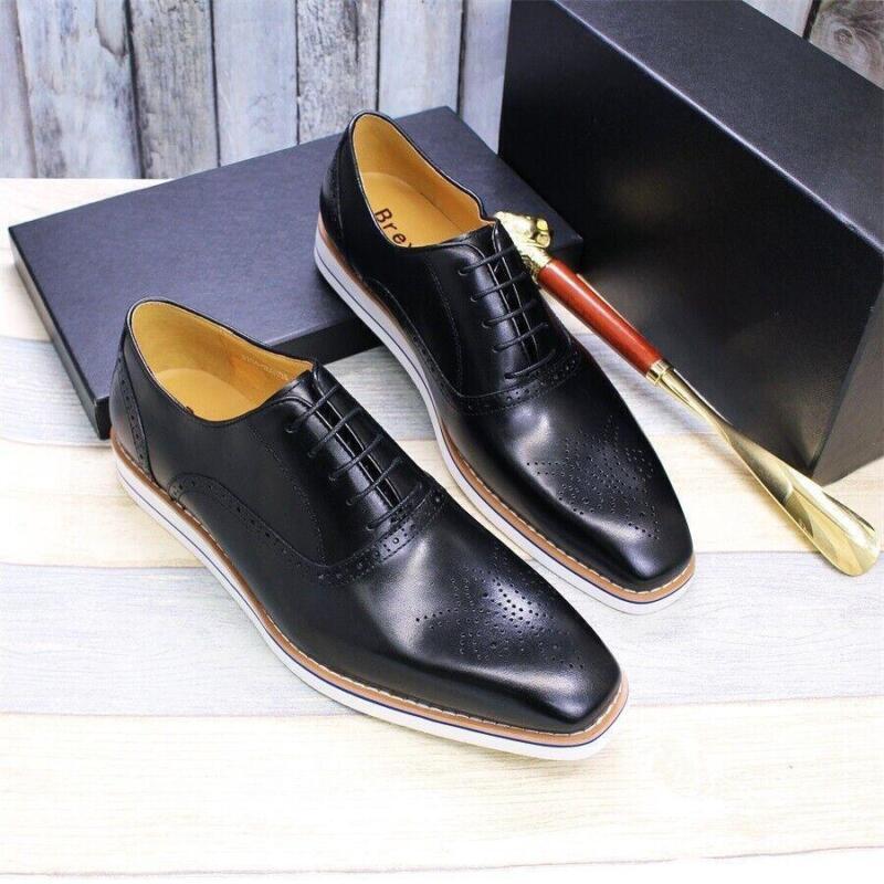 British Mens Leather Lace Up Square Toe Flat Casual Business Work Party Shoes SZ