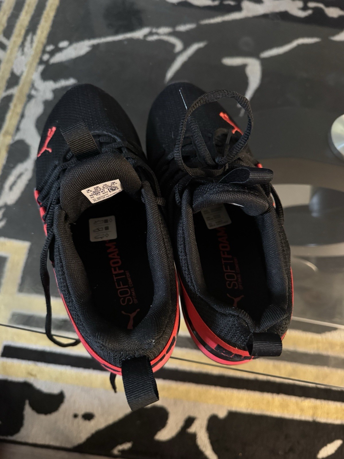 PUMA SoftFoam Low Top Lace-Up Athletic Sneakers Black/Red Style 195489-01