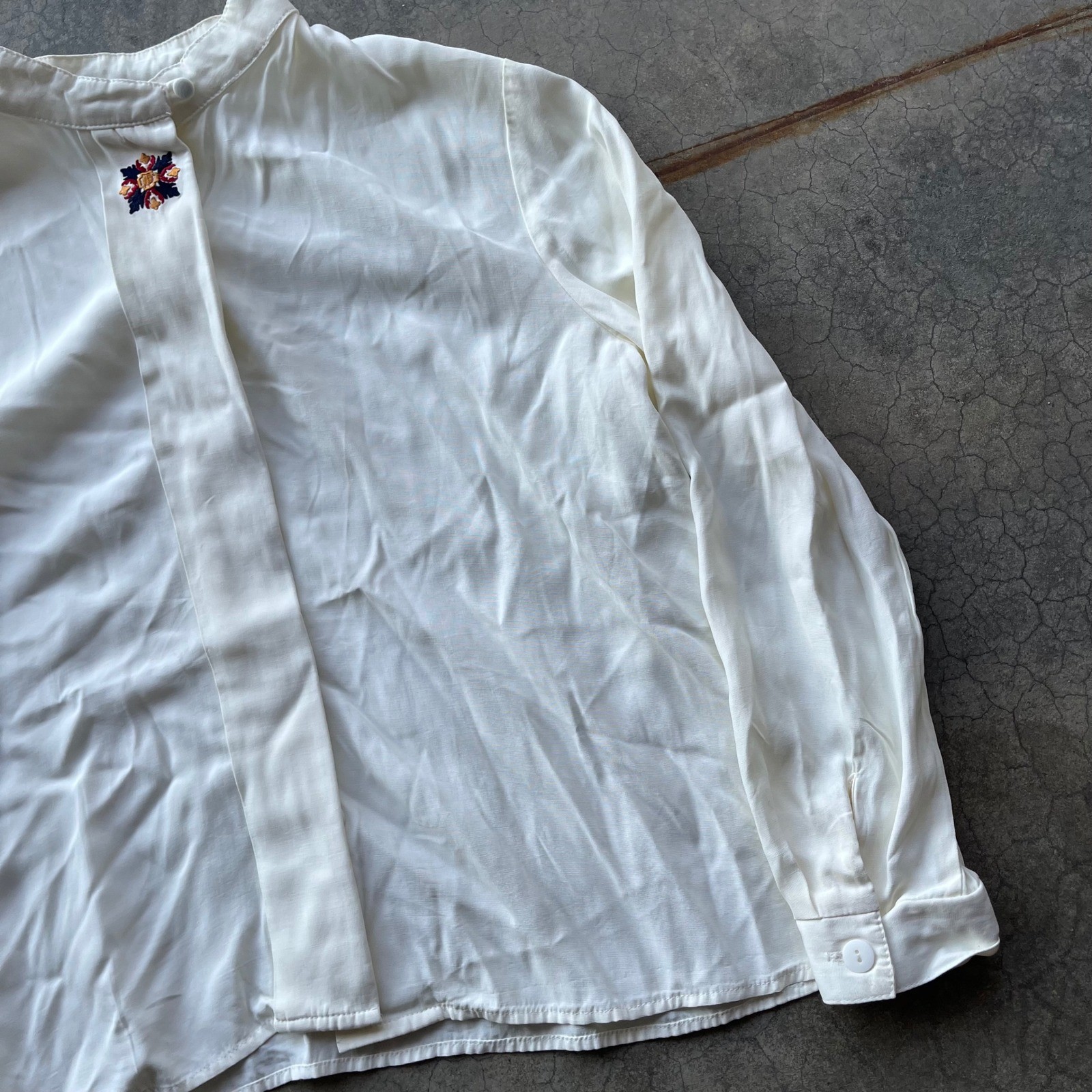 Norton McNaughton Petites Ivory White Embroidered Mandarin Collar Blouse Size 14